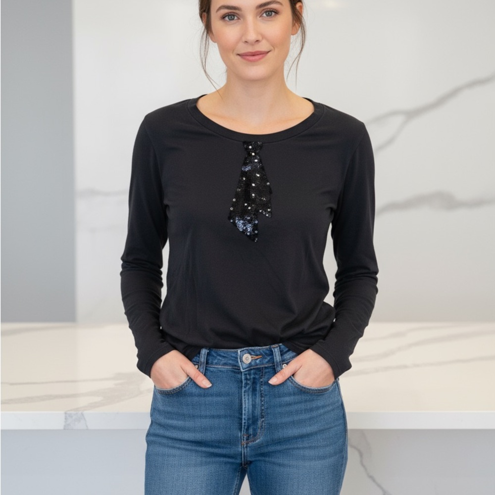 Sonia Rykiel Black Long Sleeve Top with Sequin Accent